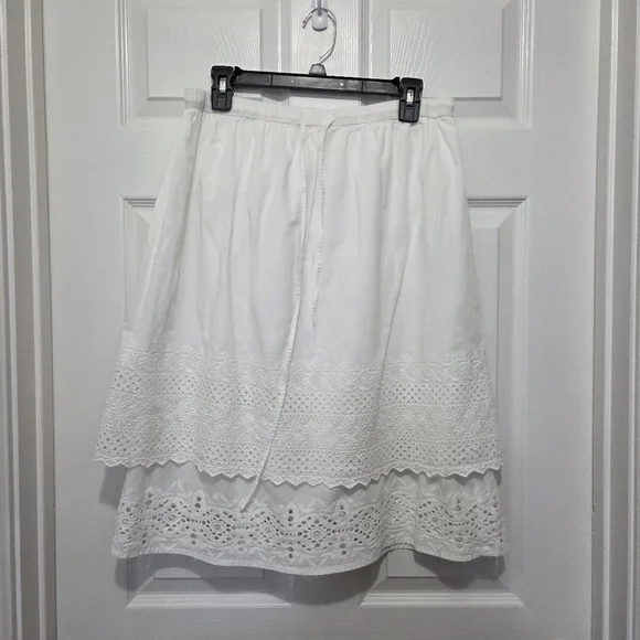 Studio West Apparel White Embroidered Eyelet Cotton Tiered Midi Skirt Size L - Picture 1 of 9